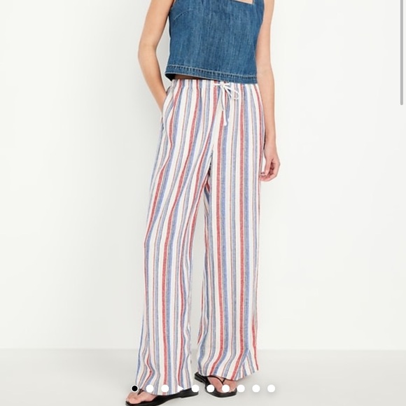 Old Navy Multicolor Striped - red , blue, green Wide Leg Tall Linen Pants - Picture 1 of 9